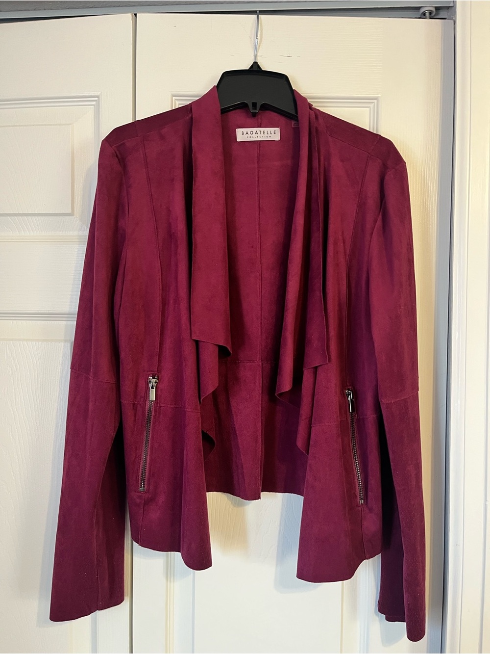 bagatelle Burgundy Suede Drape-Front Jacket